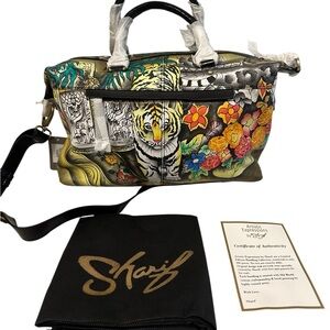 Sharif limited Edition Hand painted Tiger Black Leather handbag